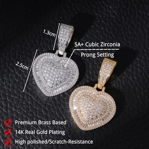 Lulu Mel Silver Heart Necklace 14K Gold Plated Heart Pendant Cubic Zirconia Necklace for Women Men, Iced Out Love Necklace Jewelry Gift Valentine's Day/Mother's Day/Christmas/Anniversary/Birthday Gift4