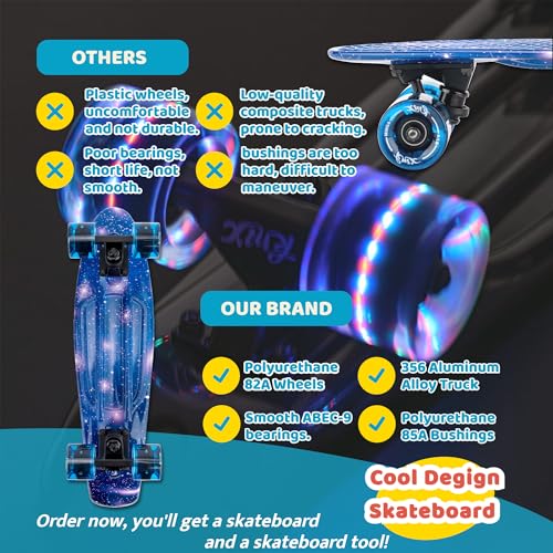 Image of KMX Skateboard 22 and 27 Inch, Classic Mini Cruiser Skateboard for Boys, Girls, Kids, Students, Adults, Teens, Mini Cruiser Board for Beginners and Advanced
