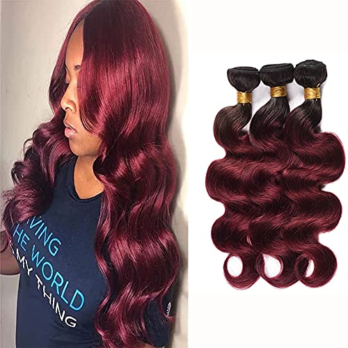 Ombre Bundles Human Hair Body Wave Hair Weaves Burgundy Bundles Double Weft 8a Hair Bundles 100% Unprocessed Brazilian Remy Human Hair Bundles 20 22 24 Inch