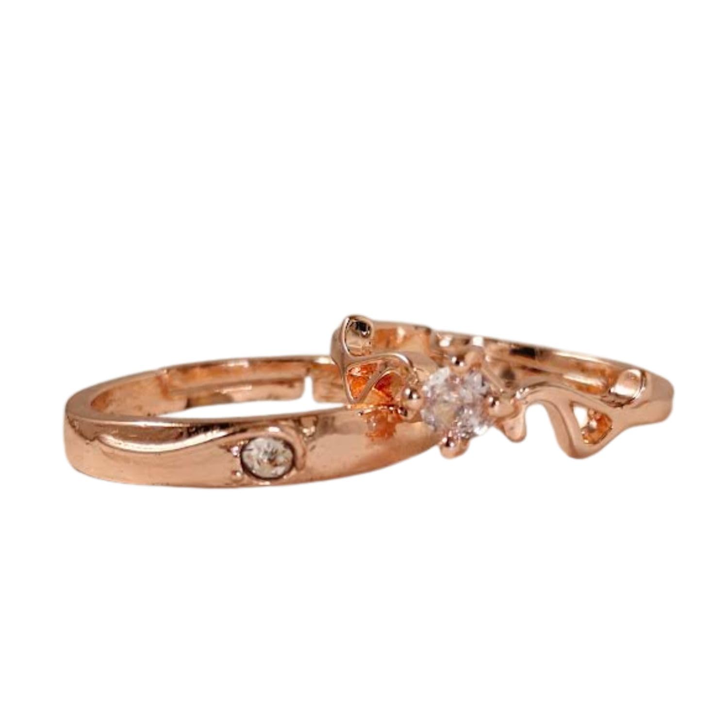 Elegant Rose Gold Plated Adjustable Couple Rings Set Matching Bands for Lovers-image-33