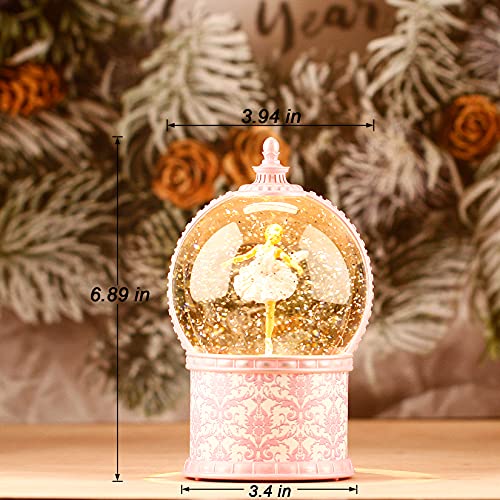 image for HOLYHOM Musical Ballerina Christmas Snow Globes, 7.1 Inch Lighted Snow