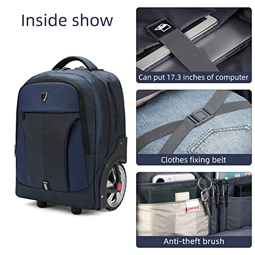 Image of Rolling Backpack With Wheels for Business, Travel Commuter - Waterproof Carry-On With Laptop Compartment, Fits 15.6 Inch Laptop - Wheeled Bag for Adults, Women, Men (Blue, 20 Inch)