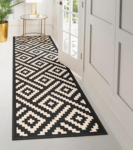 Image of GENIMO Outdoor Rug, Waterproof Plastic Runner Rugs, 2.5'x8' Black Beige