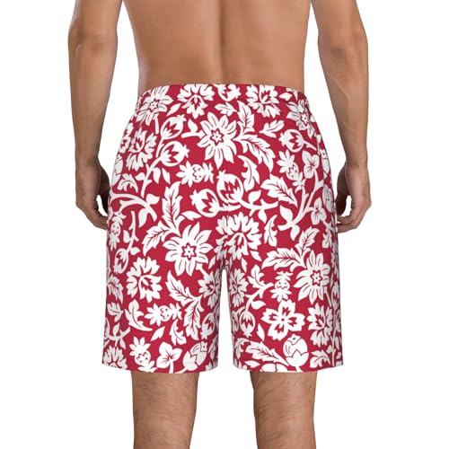 Men's Swim Trunks Hawaiian Breathable Surf Beach Swimsuits Mesh Lining Beach Shorts with Pockets-Skull and Flowers3