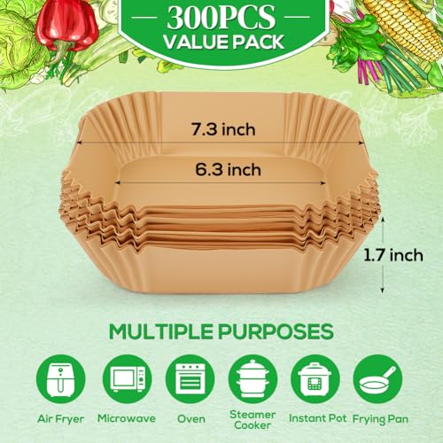 Image of BYKITCHEN 300PCS Small Square Air Fryer Paper Liners for 2 to 5QT Airfryer