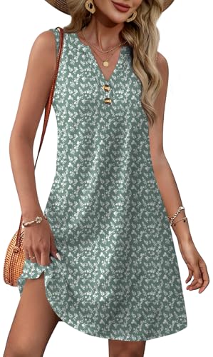 Image of XIEERDUO Summer Dresses for Women 2026 Beach Vacation Clothes V Neck Button Sundresses with Pockets