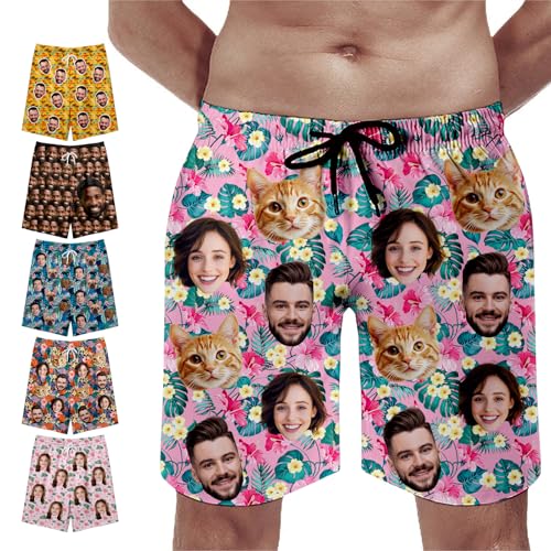 Custom Mens Swim Trunks with Face Personalized Swim Funny Trunks Design Pool Shorts Custom Hawaiian Beach Shorts
