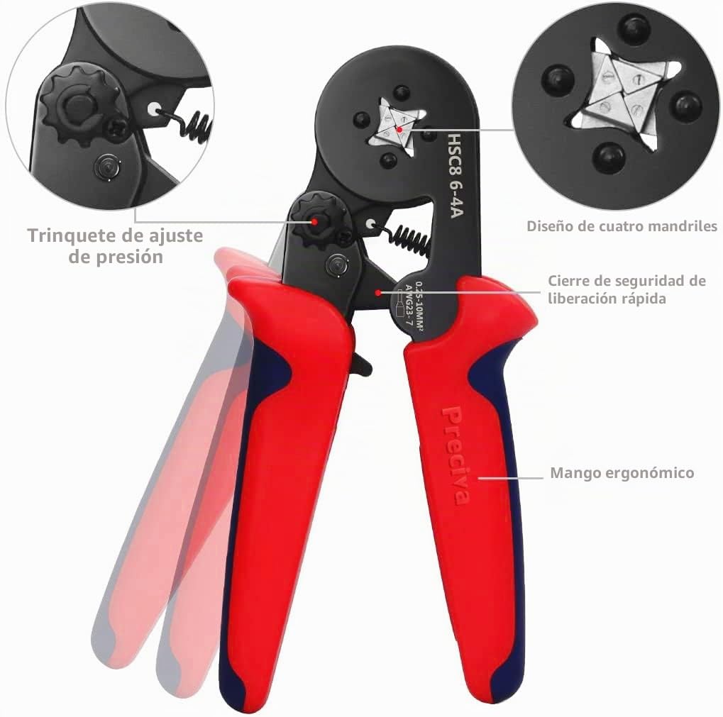 Preciva Kit de Crimpadora de Terminales Profesional con 1200 piezas,0.25-10mm²,Alicates para Electricista y Herramientas para Electricista, Engarzadora de Terminales Preaislados