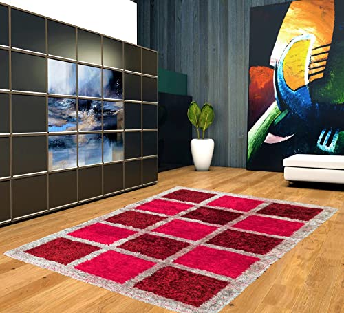 Teppich Wohnzimmer, bettvorleger Schlafzimmer, esszimmer, wohnzimmerteppich modern, waschbarer, flauschig, weich, hochflor Teppich (80_x_150_cm, Rot) Cover