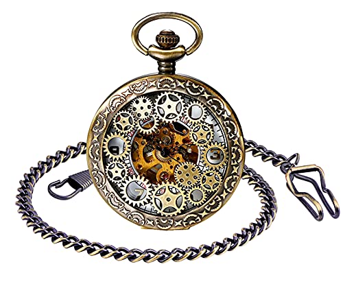 SUPBRO Reloj de Bolsillo, Reloj para Hombre de Bolsillo Mecánico, Engranaje Retro de Piñón de Alto Calado Manual Devanado