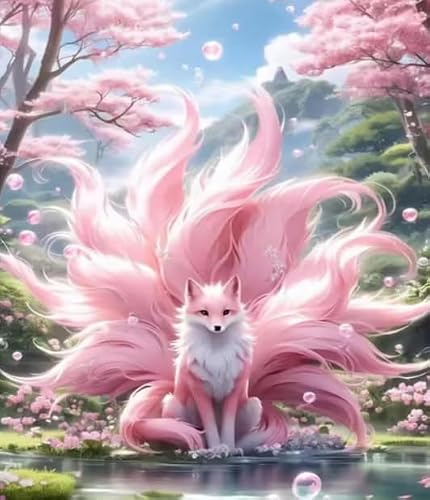 XFENDOUDOU Cross Stitch Kits 11 ct Stamped, Easy Pattern Needlepoint Kits Embroidery Crafts for Adults Beginners Gift，Nine-Tailed Fox Animals 40x50cm