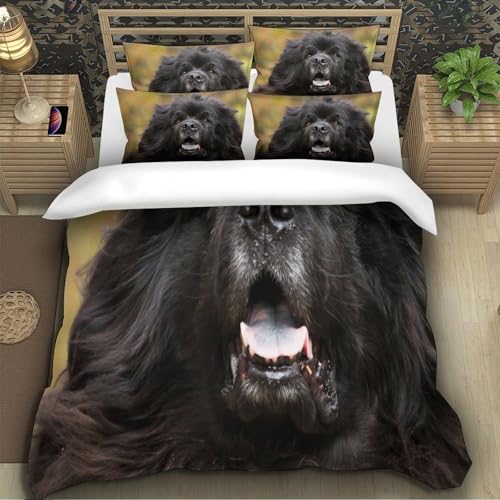 Ensemble de literie chien imprimé 3D super king, housse de couette microfibre douce