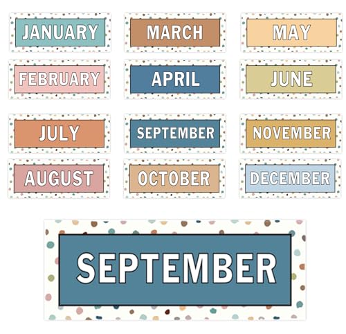 Image of Whaline 12 Pcs Months of The Year Bulletin Board Set Boho Color Monthly Headliners Calendar Month Headers for Back to School Classroom Decoration