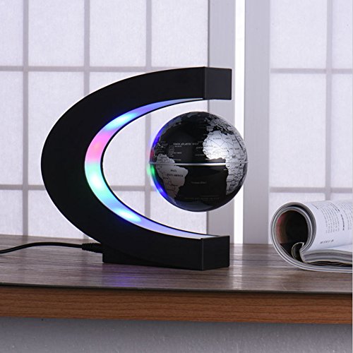 Floating Globe With Colored Led Lights C Shape Anti Gravity Magnetic Levitation Rotating World Map For Children Gift Home Office Desk Decoration (Black) #TOP3