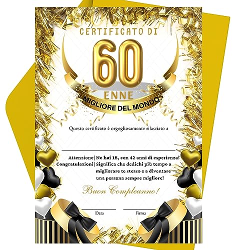 Certificato Miglior 60 ENNE del Mondo, Idea Regalo Originale 60 Anni...