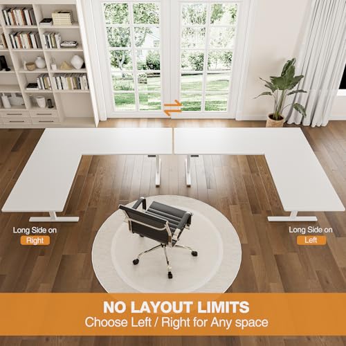 Image of Grandder L Shaped Standing Desk Adjustable Height, Electric Standing Corner Desk, 160 x 140 cm Sit Stand Computer Table with Splice Board, White