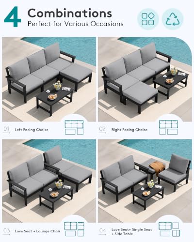 Image of SERWALL HDPE Outdoor Sectional with Ottoman & Coffee Table