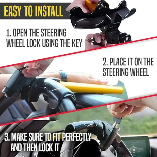 Live4Gadgets 'Pro' Car Steering Wheel Lock Universal Fit Maximum Security Steering Wheel Lock for Cars and Vans, Anti-Theft T-Bar Steering Wheel Immobiliser to Deter Thieves and Secure Vehicle - Image 6