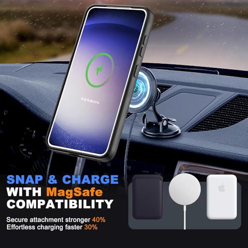 Image of MagPro case for Samsung Galaxy S24 5G | MagSafe Compatible Protective Cover with Strong Magnetic Adsorption Shockproof Armor Scratch Resistant Polycarbonate Hard Back | Translucent Matte Black