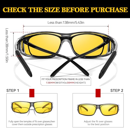 TJUTR Night Vision Driving Glasses Fit Over Glasses for Men Women, Anti Glare Polarized Yellow Lenses for Nighttime TN25113