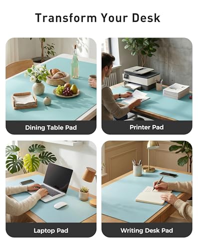Image of Aothia Faux Leather Desk Mat - Large Mouse Pad, Non-Slip PU Leather Blotter, Waterproof Writing Surface for Office and Home (Blue Topaz, 42 inch x 17 inch)