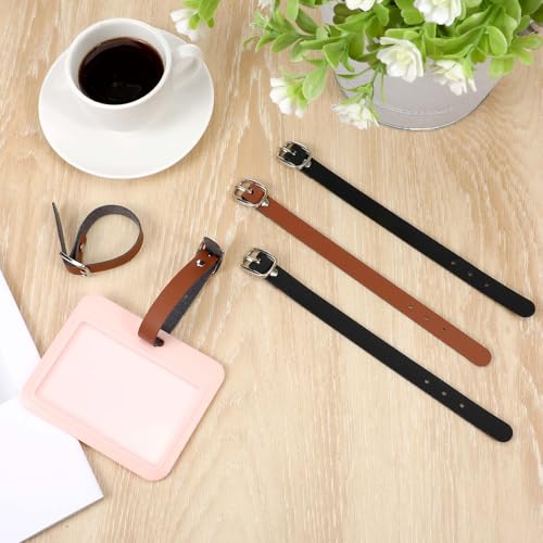 Image of 10 PCS Leather Luggage Tag Straps, Cowhide Luggage Tag Loops Replacement Belts with Metal Buckle Genuine Leather Luggage Tag Loops Leather for Suitcase Travel Secure Storage Card Pass Holder