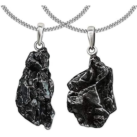 Clever Schmuck Set of Silver Pendants in the form of 2 Real Shooting Stars Meteorites and 2 Curb Chains 45 and 50 cm 1.7 mm wide 925 sterling silver in Case Cover