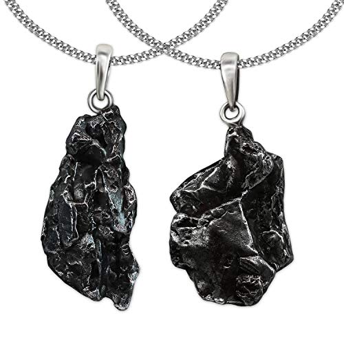 CLEVER SCHMUCK Set Silberne Partneranhänger als 2 ECHTE STERNSCHNUPPEN - Meteoriten und 2 Panzerketten 42 und 50 cm 1,7 mm breit STERLING SILBER 925 im Etui