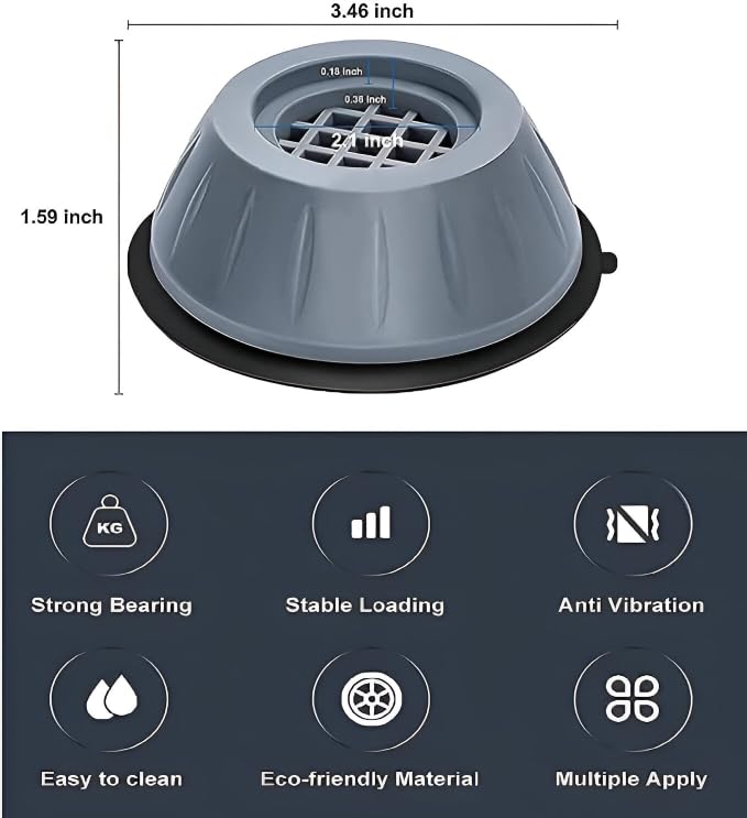 Image of Anti-Vibration Pads | Heavy-Duty Noise Cancelling Shock Absorber Feet with Suction Cups | Anti-Skid Floor Protection Rubber Support for Washing Machine, Dryers and Home Furniture (Pack of 4)
