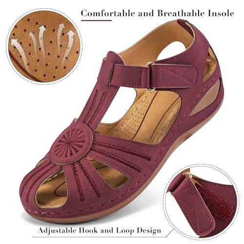 Image of DUOYANGJIASHA Women's Closed Toe Sandals: Comfortable Cushioned Casual Wedge Fisherman Sandals Adjustable Ankle Strap Non Slip Lightweight Dressy Summer Shoes for Walking