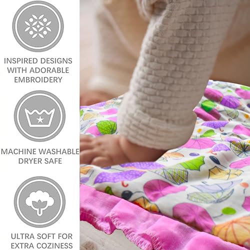 Image of VParents Cotton Crib Sheet for New Born Baby, Soft Cotton Godadi Set for Baby, Godari Bedding Set of 2, Pink & Purple, Chunky