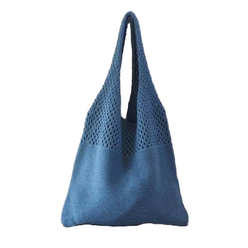 Convertible Shoulder Purse Women's Knitted Handbag for Everyday & Travel Large Hobo Bag Tote Handbags Blue
