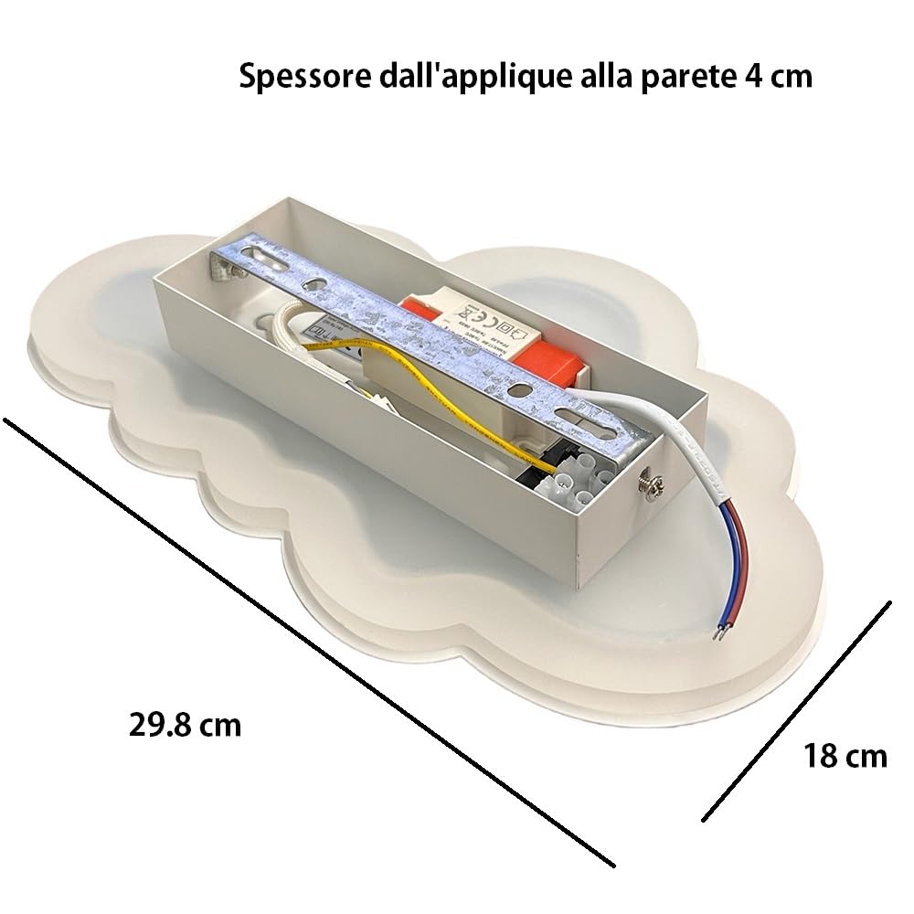 Partenopeautensili® Applique a led lampada per interno moderna luce da parete a muro lampada 9W 630 Lumen (NON E' A BATTERIA) illuminazione by universo (Nuvola, Cambia 3 tonalità luce Bianca)