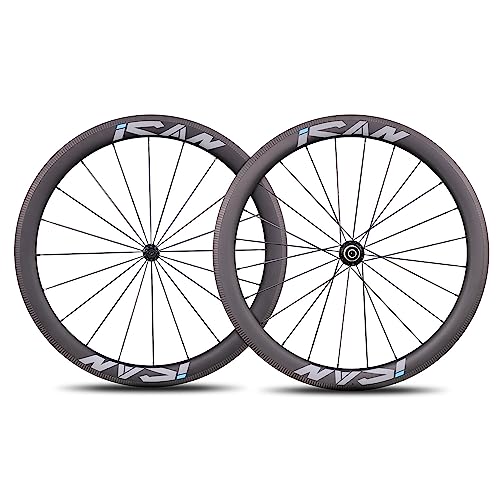 ICANIAN 700C Ruedas De Bicicleta De Carretera De Carbono 50Mm Clincher 23Mm Ancho Sólo 1510G