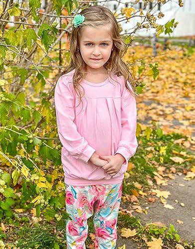 Image of Goodstoworld Toddler Girl Clothing Size 4-5t Year Old Little Girls Cute Vintage 2pcs Girls 5t Outfits Set Clothes Long Pants Sweatshirts Floral Pink
