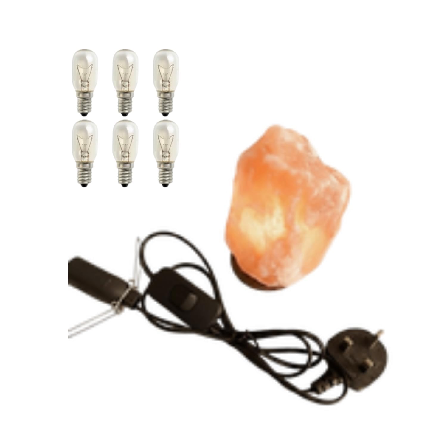 Salt Lamp Cord with Dimmer Switch & UK Plug + 6 x E14 Replacement Bulbs – Adjustable Brightness Himalayan Salt Lamp Cable, Safe Spare Power Lead for Table & Night Lamps