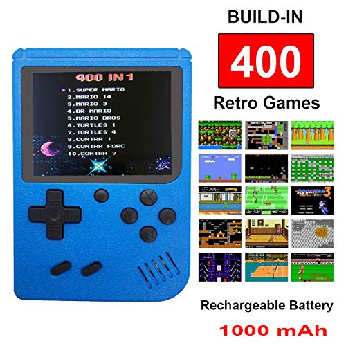 Mini Retro Handheld FC Games Consoles ,Built-in 400 Classic Game, Portable Gameboy 3 Inch LCD Screen 1000mAh Rechargeable Battery TV Output ,Good Gifts for Kids Boys Girls Men Women (Consoles-Blue)