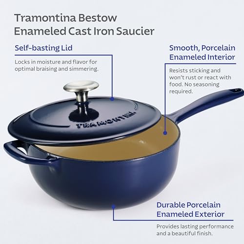 Image of Tramontina Enameled Cast Iron Covered Saucier, 3-Quart, Gradated Cobalt