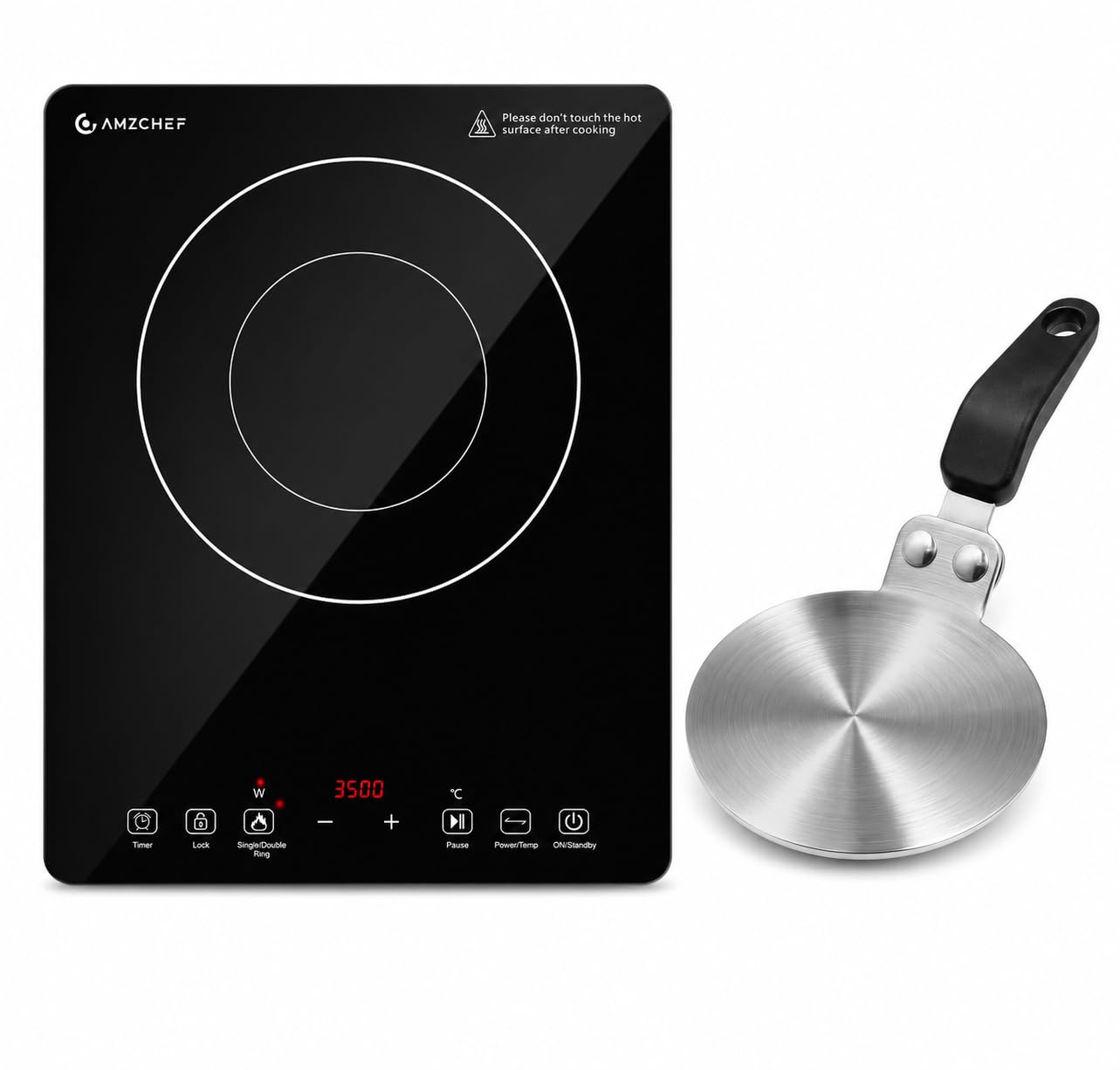 Induktionskochplatte Einzel *1 + Ø13cm Edelstahl Adapterplatte*1