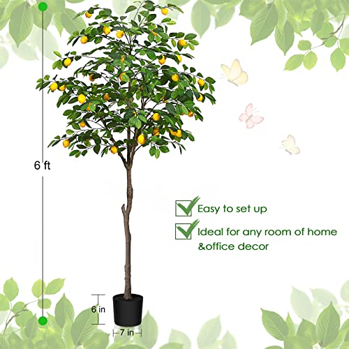 Kazeila Artificial Lemon Tree, 6 Feet Fake Lemon Plant, Pre Potted Faux Lemon Tree, Plastic Lemon Fruit Tree For Home Decor Living Room Office #TOP6