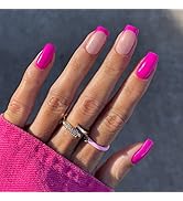 Celepaty French Tip Press on Nails Short Hot Pink Glossy Glue on Fake Nails Kits Square Oval Full...