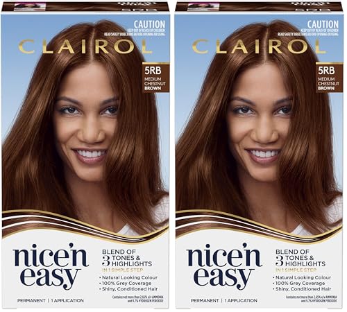 Clairol Nice 'N Easy Permanent Hair Colour 5RB Natural Medium Chestnut Brown, 100% Grey Coverage, Natural Looking Hair Colour (Pack of 2)