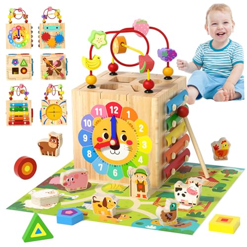 Cube d'activité en bois : finis les jouets éparpillés, l'éveil 6 en 1