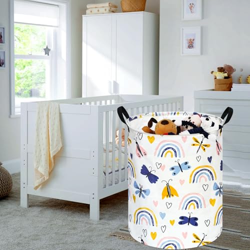 Image of Kids Laundry Hamper Clothes Gift Basket Storage Laundry Baskets Organizer Bin with Handles for Nursery Room (Dragonfly)