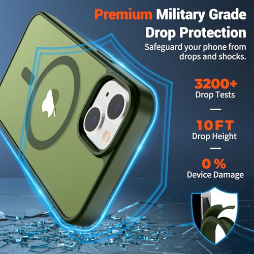 Image of SUPFINE Magnetic for iPhone 15 Case (Compatible with MagSafe) (Military Grade Drop Protection) Slim Translucent Matte Shockproof with Anti-Fingerprint Phone Case, Cangling Green