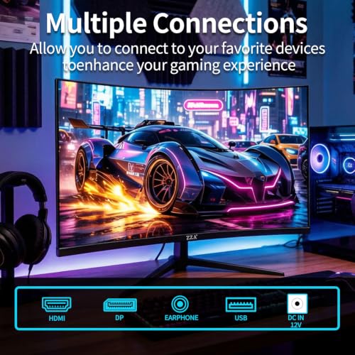 Image of ZZA 32 Inch Curved Monitor 180Hz Gaming Computer Monitor FHD 1920x1080p VA Panel 1500R Curvature, Supports AMD FreeSync, HDR10, HDMI and DisplayPort, 120% sRGB Color Gamut, 1ms Response Time, Black