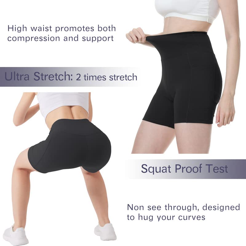 KOWBEAR Biker Shorts for Women Super Soft High Waisted Yoga Shorts 6” Tummy Control Workout Shorts with Pockets Running Gym4