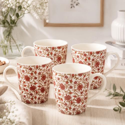 Image of miah decor Ceramic Tea Cups Set of 4-320ml, Decal Handmade Stoneware
