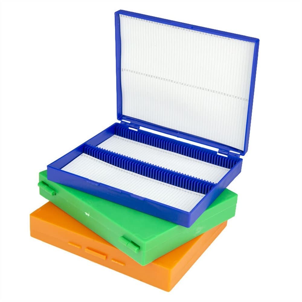 Microscope Lab Microscope Slides Storeage Box White Green Orange Blue100pcs Dispenser Slides Storage Holder Case(Orange)