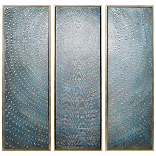 Empire Art Direct Empire Art Concentric Hand Painted, Heavily Textured Bold Neutrals by Martin Edwards Wall DÃ©cor, 60in.x20in.x1.5in.ea, Metallic, Blue
